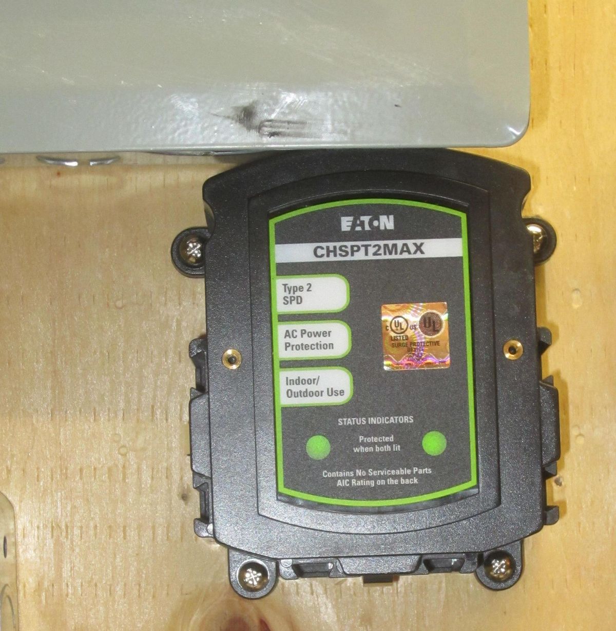 Whole-house surge protector installed at an electrical panel